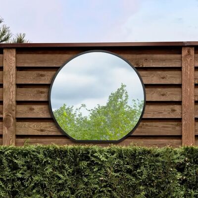 Black Flat Bottom Round Wall Garden Mirror - 41"X39" - Modern Style Black Flat Bottom Round Wall Garden Mirror - 41"X39" - Modern Style