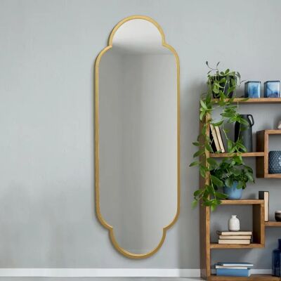 Duplici Large Gold Metal Framed Arched Wall Mirror - 67"X23" Duplici Large Gold Metal Framed Arched Wall Mirror - 67"X23"