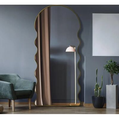 Mirroroutlet Gold Metal Tray Frame Wavy Wall Mirror Arch Top 71" x 31" - Wall Mirror Mirroroutlet Gold Metal Tray Frame Wavy Wall Mirror Arch Top 71" x 31" - Wall Mirror