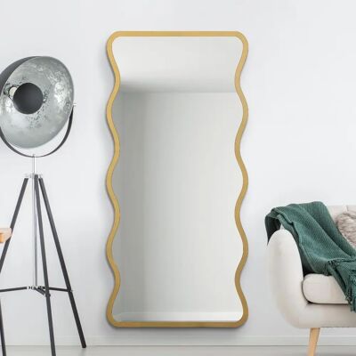 Mirroroutlet Gold Metal Wavy Framed Wall Mirror 67"X31" 170x80cm - Wall Mirror Mirroroutlet Gold Metal Wavy Framed Wall Mirror 67"X31" 170x80cm - Wall Mirror