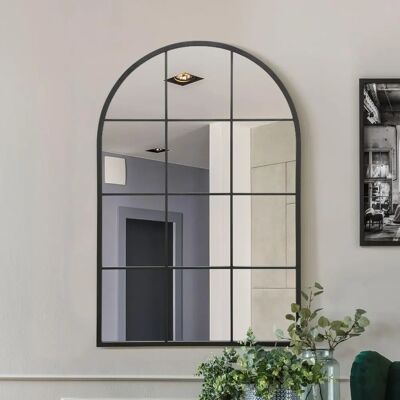 Mirroroutlet Fenarc Large Black Arched Window Mirror - 47" x 31" Mirroroutlet Fenarc Large Black Arched Window Mirror - 47" x 31"