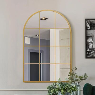 Mirror Outlet Gold Metal Frame Window Arched Wall Mirror - 47" X 31" Mirror Outlet Gold Metal Frame Window Arched Wall Mirror - 47" X 31"
