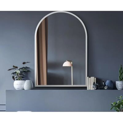Mirroroutlet Large White Metal Framed Arched Wall Mirror - 39" X 27" Mirroroutlet Large White Metal Framed Arched Wall Mirror - 39" X 27"