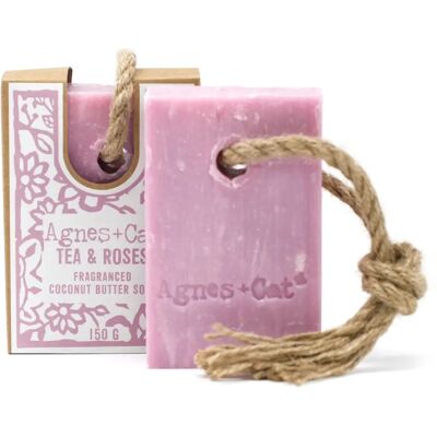 Four Candle Tea & Roses Soap on a Rope - Soap Four Candle Tea & Roses Soap on a Rope - Soap