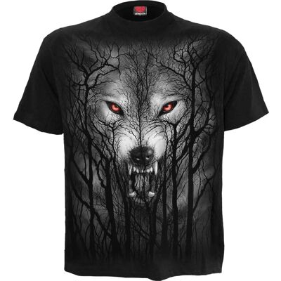 Miesten musta puuvillainen T-paita Spiral Forest Wolf - T-paita Miesten musta puuvillainen T-paita Spiral Forest Wolf - T-paita