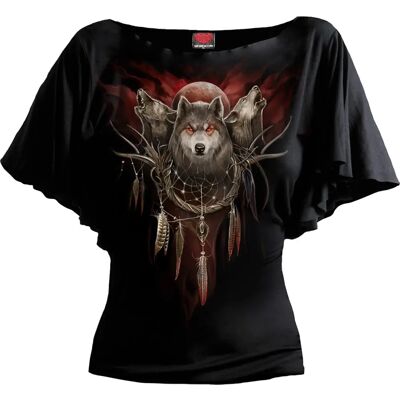Spiral Direct Cry Of The Wolf - Goottilaistakki, jossa lyhyet lepakkomaiset hihat - Musta Spiral Direct Cry Of The Wolf - Goottilaistakki, jossa lyhyet lepakkomaiset hihat - Musta