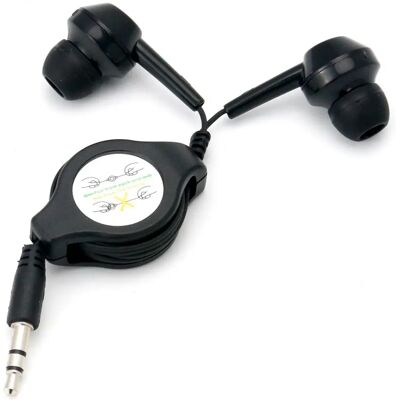 TRIXES Fones de ouvido retráteis pretos sem nós TRIXES Fones de ouvido retráteis pretos sem nós