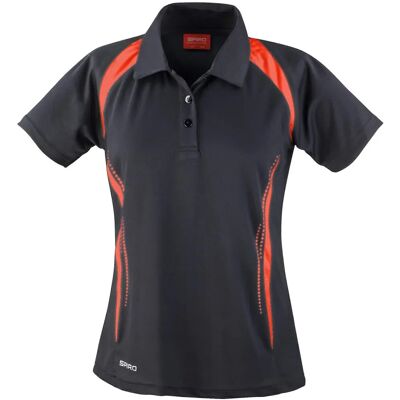 Spiro Womens Performance Polo Shirt - Black/Red - XS Spiro Womens Performance Polo Shirt - Black/Red - XS