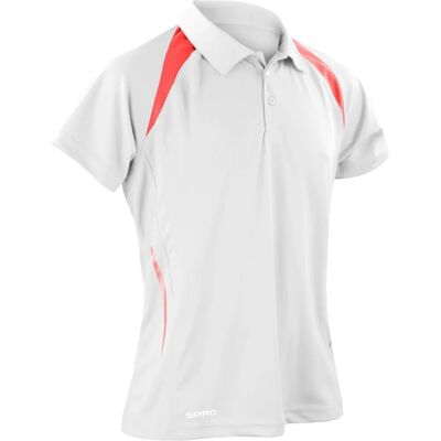 Spiro Mens Performance Polo Shirt White/Red - Performance Polo Shirt Spiro Mens Performance Polo Shirt White/Red - Performance Polo Shirt