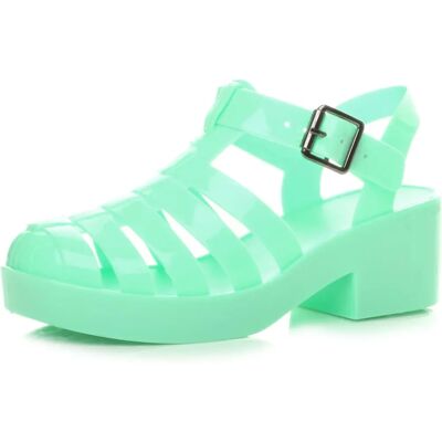 Ajvani Mint Green Low Mid Block Heel Gladiator Sandals - Shoes Ajvani Mint Green Low Mid Block Heel Gladiator Sandals - Shoes