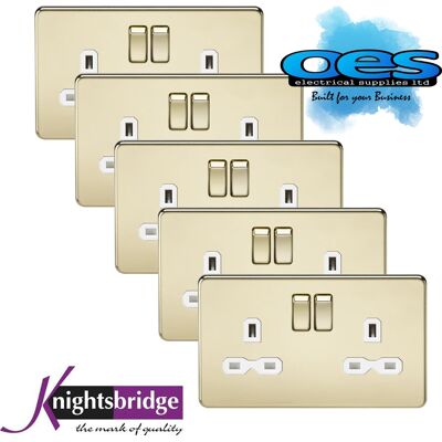 Knightsbridge - Screwless Flatplate 2G 13A - Polished Brass Knightsbridge - Screwless Flatplate 2G 13A - Polished Brass