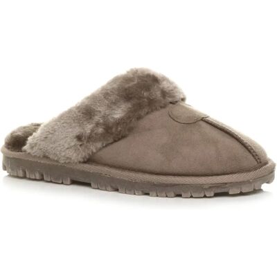 Ajvani Womens Mocha Faux Sheepskin Fur Lined Slip-on Slippers - Slippers Ajvani Womens Mocha Faux Sheepskin Fur Lined Slip-on Slippers - Slippers