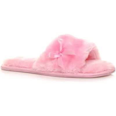 Ajvani Womens Flat Peep Toe Bow Luxury Cozy Faux Sheepskin Fur Slip-on Slippers Ajvani Womens Flat Peep Toe Bow Luxury Cozy Faux Sheepskin Fur Slip-on Slippers