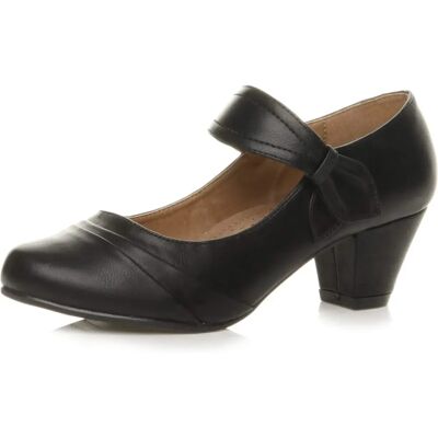 Ajvani Black Matte Mid Heel Mary Jane Court Shoes UK 6 Ajvani Black Matte Mid Heel Mary Jane Court Shoes UK 6