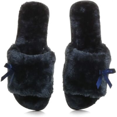 Ajvani Navy Faux Fur Slip-on Slippers - Slippers Ajvani Navy Faux Fur Slip-on Slippers - Slippers