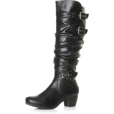 Ajvani Women's Mid Low Block Cuban Heel Buckle Western Slouch Knee Boots - Knee Boots Ajvani Women's Mid Low Block Cuban Heel Buckle Western Slouch Knee Boots - Knee Boots