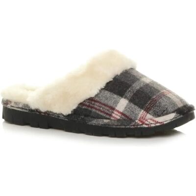 Ajvani Grey Faux Sheepskin Fur Lined Slip-On Slippers - Slippers Ajvani Grey Faux Sheepskin Fur Lined Slip-On Slippers - Slippers