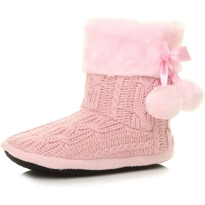 Ajvani Pink Winter Pom Pom Fur Lined Knitted Ankle Boots - Boots Ajvani Pink Winter Pom Pom Fur Lined Knitted Ankle Boots - Boots
