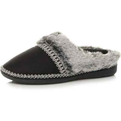 Ajvani Black Faux Fur Slip-on Slippers - Slippers Ajvani Black Faux Fur Slip-on Slippers - Slippers
