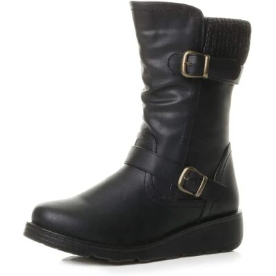 Ajvani Black Matte Size 37 Leather Wedge Boots Ajvani Black Matte Size 37 Leather Wedge Boots