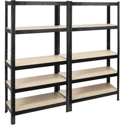 Boltless Garage Shelving Pack Of 2 - Steel Frame Shed Shelves Storage Rack - Black Boltless Garage Shelving Pack Of 2 - Steel Frame Shed Shelves Storage Rack - Black