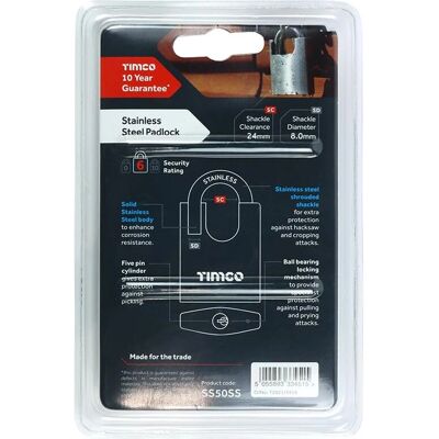 Timco Stainless Steel Padlock - 50mm - Security Lock for Gates & Sheds Timco Stainless Steel Padlock - 50mm - Security Lock for Gates & Sheds