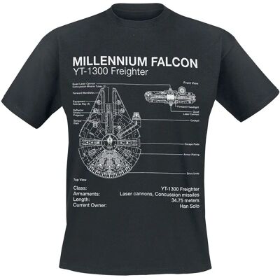 Star Wars Millennium Falcon Sketch - XL T-Shirt - Schwarz Star Wars Millennium Falcon Sketch - XL T-Shirt - Schwarz