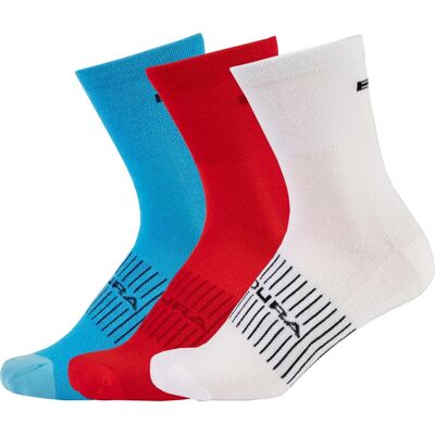 Endura CoolMax Race Socks - 3 Pack - White / Red / Blue / L/XL Endura CoolMax Race Socks - 3 Pack - White / Red / Blue / L/XL