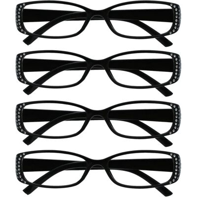 Opulize Lunettes de lecture noires et violettes style diamant Pack de 4 - Lunettes de lecture Opulize Lunettes de lecture noires et violettes style diamant Pack de 4 - Lunettes de lecture