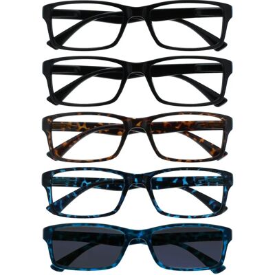 Opulize Reading Glasses - Blue, Black, Brown - 5 Pairs Opulize Reading Glasses - Blue, Black, Brown - 5 Pairs