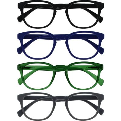 Occhiali da lettura Opulize Pop - Confezione da 4 - Nero opaco, Blu opaco, Verde opaco, Grigio opaco - Occhiali da lettura Occhiali da lettura Opulize Pop - Confezione da 4 - Nero opaco, Blu opaco, Verde opaco, Grigio opaco - Occhiali da lettura