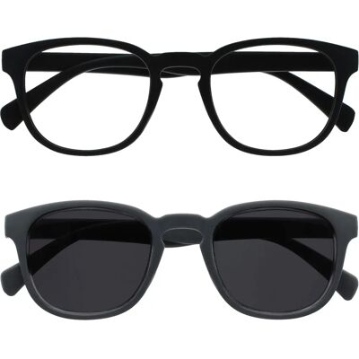 Opulize Pop Black Gray Round Reading Sunglasses - Reading Glasses Opulize Pop Black Gray Round Reading Sunglasses - Reading Glasses