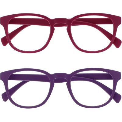 Lunettes de lecture Opulize Pop - Rose Violet, Rondes, Résistantes aux rayures, +2,50 Lunettes de lecture Opulize Pop - Rose Violet, Rondes, Résistantes aux rayures, +2,50