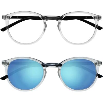 Lunettes de lecture unisex grandes Opulize avec lecteur solaire - Rond Noir +2,00 Lunettes de lecture unisex grandes Opulize avec lecteur solaire - Rond Noir +2,00