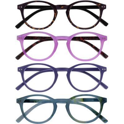 Opulize Zen lunettes de lecture - Pack de 4, petites montures rondes, charnières à ressort Opulize Zen lunettes de lecture - Pack de 4, petites montures rondes, charnières à ressort