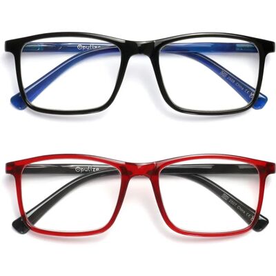 Opulize Lesebrille - Große rechteckige Rahmen - Kratzfest - Schwarz Rot Opulize Lesebrille - Große rechteckige Rahmen - Kratzfest - Schwarz Rot