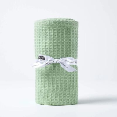 Homescapes Organic Cotton Waffle Blanket - Green - All Seasons Homescapes Organic Cotton Waffle Blanket - Green - All Seasons