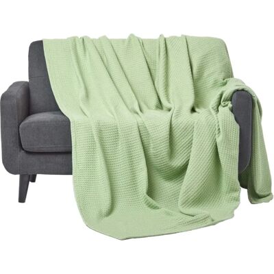 Homescapes Organic Cotton Waffle Blanket - Green - All Seasons Homescapes Organic Cotton Waffle Blanket - Green - All Seasons
