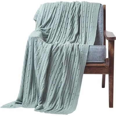 Homescapes Duck Egg Blue Cotton Cable Knit Throw - Throw Blanket Homescapes Duck Egg Blue Cotton Cable Knit Throw - Throw Blanket