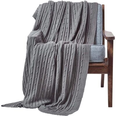 Homescapes Grey Cotton Cable Knit Throw - Throw Homescapes Grey Cotton Cable Knit Throw - Throw