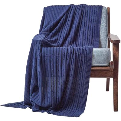 Homescapes Cotton Cable Knit Throw - Navy - 130cm x 170cm - Throw Homescapes Cotton Cable Knit Throw - Navy - 130cm x 170cm - Throw