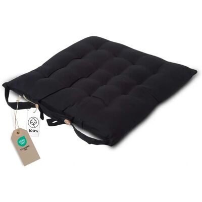 Homescapes Black Cotton Seat Pad - Seat Pad Homescapes Black Cotton Seat Pad - Seat Pad