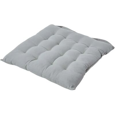 Homescapes Grey Seat Pad - 100% Cotton, Button Straps Homescapes Grey Seat Pad - 100% Cotton, Button Straps