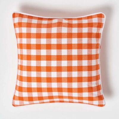 Homescapes Orange Block Check Cotton Gingham Cushion Cover - Cushion Cover Homescapes Orange Block Check Cotton Gingham Cushion Cover - Cushion Cover