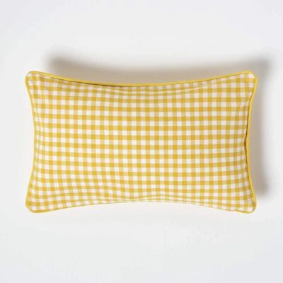 Homescapes Yellow Cotton Gingham Check Cushion Cover - Cushion Cover Homescapes Yellow Cotton Gingham Check Cushion Cover - Cushion Cover