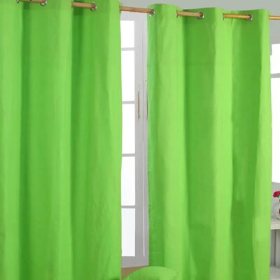 Homescapes Green Cotton Eyelet Curtain Pair - Curtain Homescapes Green Cotton Eyelet Curtain Pair - Curtain