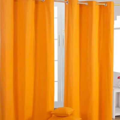 Homescapes Orange Cotton Eyelet Curtain Pair - Curtain Homescapes Orange Cotton Eyelet Curtain Pair - Curtain