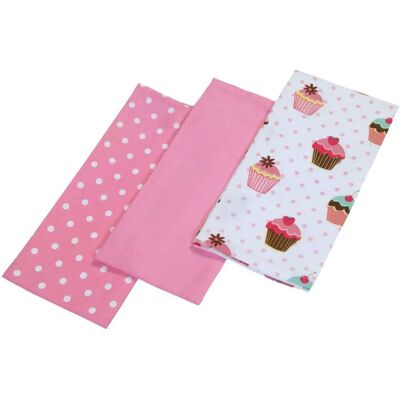 Homescapes Model Cupcakes Pink Blue - Tea Towels Set of Three Homescapes Model Cupcakes Pink Blue - Tea Towels Set of Three