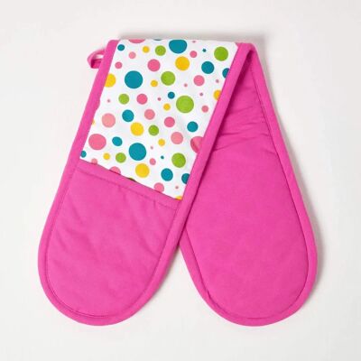 Homescapes Multi Colour Polka Dot Cotton Double Oven Glove - Oven Glove Homescapes Multi Colour Polka Dot Cotton Double Oven Glove - Oven Glove