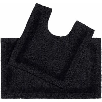 HOMESCAPES Black Cotton Bath Mat Set - 2 Piece - 50x80cm & 50x55cm HOMESCAPES Black Cotton Bath Mat Set - 2 Piece - 50x80cm & 50x55cm